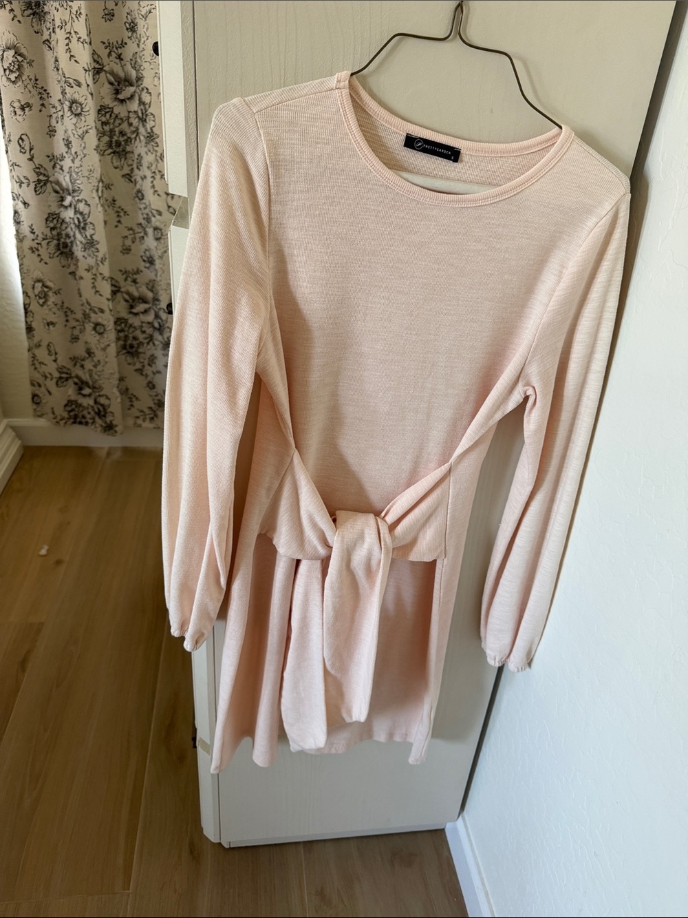 Unknown Brand Blush Pink Long Sleeve Tie-Waist Dress